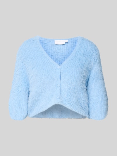 Produktfoto, Regular Fit Jacke in Strick-Optik von Jake*s Cocktail, jasny niebieski, miękka tekstura, V-dekolt, krój regular fit, długość tyłu w rozmiarze 36: 47 cm