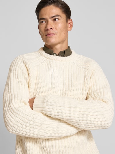 Forét Sweter z dzianiny z mieszanki wełny lana z okrągłym dekoltem Złamany biały 3