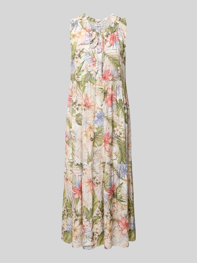 Produktfoto, midi-jurk van zuiver viscose van ZABAIONE, model 'Gi44naa', A-lijn, all-over look, ronde hals, vetersluiting, bloemenprint