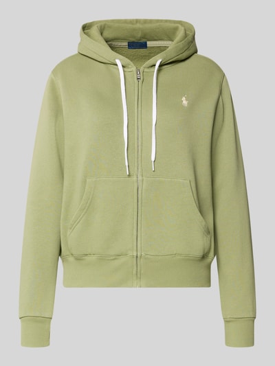 Produktfoto, bluza rozpinana z kapturem od Polo Ralph Lauren, mieszanka bawełny, luźny krój, tunel, zamek błyskawiczny, wyhaftowane logo, wpuszczane kieszenie, prążkowane wykończenia, kolor jasna zieleń, gładka tekstura