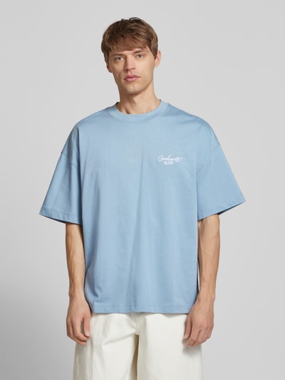 Carhartt Work In Progress T-shirt z prążkowanym okrągłym dekoltem Jasnoniebieski 4
