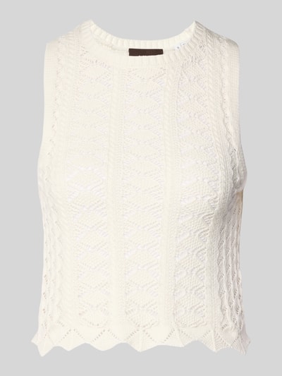 Produktfoto, Stricktop mit Rundhalsausschnitt Modell 'ZURI' von JJXX aus reiner Baumwolle in Creme, feines Strickmuster, körpernaher Schnitt