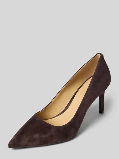 Produktfoto, Pumps aus echtem Leder Modell 'ALINA' van MICHAEL Michael Kors in donkerbruin, Wildleerlook, Naaldhak, gladde zool, Hakhoogte maat 40: 8 cm, Schachthoogte maat 40: 7 cm, Schachtbreedte maat 40: 20 cm