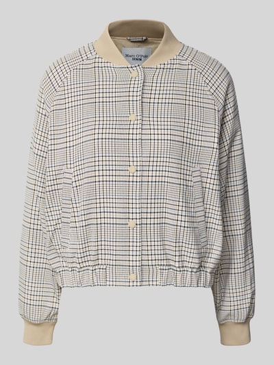 Produktfoto, Regular Fit Blouson mit Viskose-Anteil von Marc O'Polo Denim, Optik: kariert, Materialverarbeitung: Webware, Druckknöpfe, College-Kragen, Langarm, Label-Stitching-Applikation, gerippter Abschluss, Elastisch, Beige- und Schwarztöne, seitliche Eingrifftaschen, Innentasche.