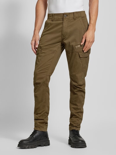 PME Legend Slim fit cargobroek met labeldetail, model 'NORDROP' Olijfgroen - 4