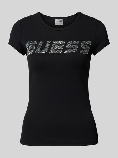 Guess Activewear T-shirt z obszyciem kamieniami stras model ‘KIARA’ Czarny 2