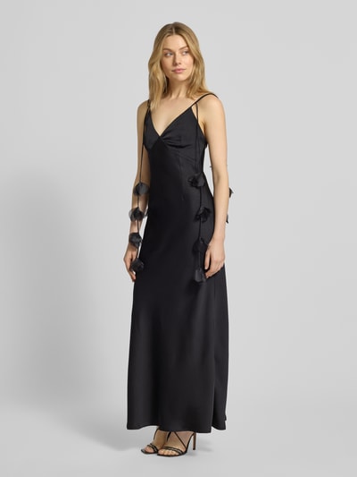 Neo Noir Maxikleid aus Satin mit floralen Applikationen Black 1
