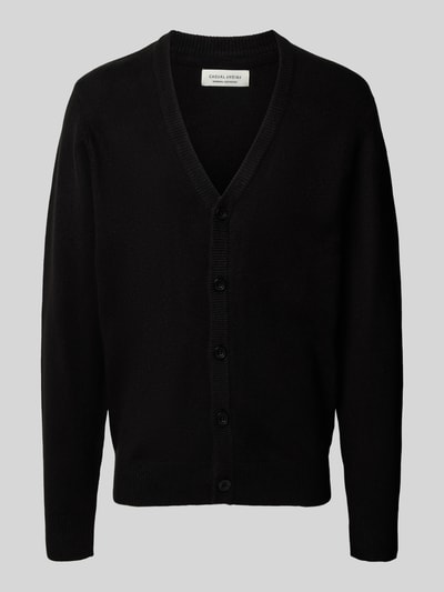 Casual Friday Kurtka z dzianiny o kroju slim fit z dekoltem w serek model ‘Heine’ Czarny 2