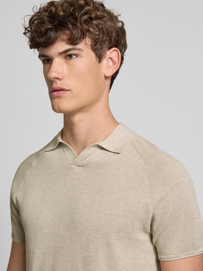 Jack & Jones Slim Fit Poloshirt mit Strukturmuster Modell 'HILL KNIT' Beige Melange 3