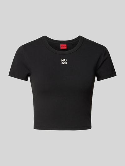 HUGO Cropped T-Shirt mit Label-Stitching Modell 'Delanor' Black 2