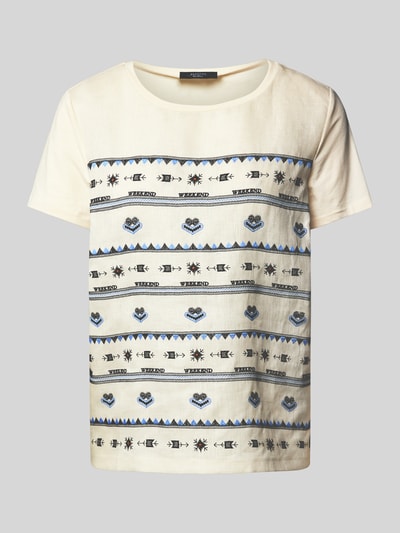 Weekend Max Mara T-shirt z obszyciem koronką model ‘BONDENO’ Złamany biały 2