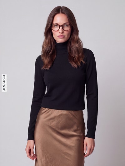 Jake*s Casual Slim Fit Rollkragenpullover aus Viskose-Mix Black 4