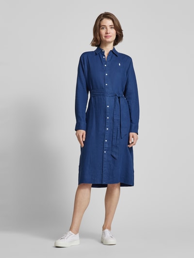 Polo Ralph Lauren Hemdblusenkleid aus Leinen mit Logo-Stitching Marine 4