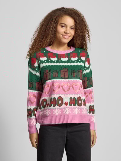 Only Regular fit kersttrui met glitterdetails, model ''XMAS HOHO' Roze - 4