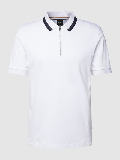 BOSS Slim Fit Poloshirt mit kurzem Reißverschluss Modell 'Polston' Weiss 2