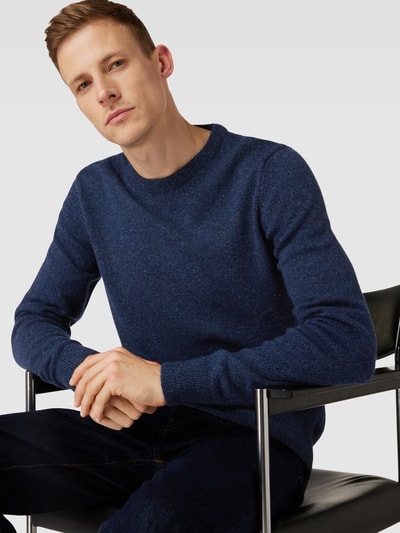 Barbour Strickpullover aus Escorial Woll-Mix mit Label-Stitching Jeansblau Melange 3