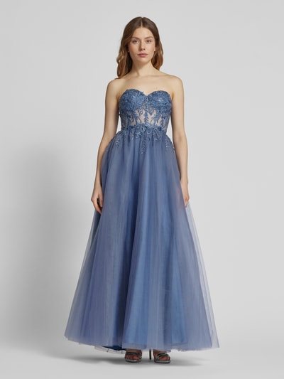 Laona Abendkleid mit Spitzenbesatz Rauchblau 4