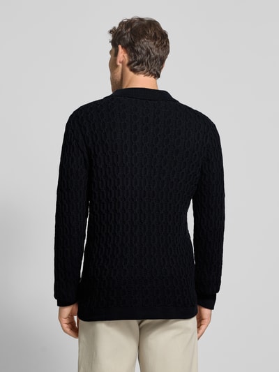 Casual Friday Gebreid jack met ajourpatroon, model 'TOKE' Donkerblauw - 5