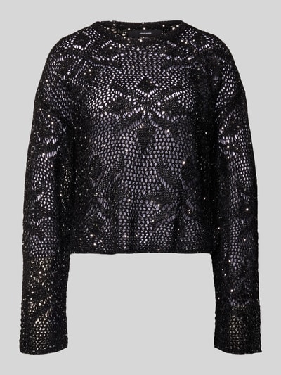 VERO MODA Sweter z dzianiny o kroju relaxed fit z cekinami model 'LEILANI FLOWERS' Czarny 2