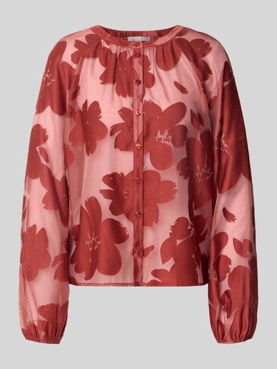 Produktfoto, Regular Fit Bluse mit Rundhalsausschnitt von Christian Berg Woman Selection aus bawełniany mix, wzór allover, zapięcie na guziki, długość pleców w rozmiarze 36: 58 cm, długość rękawa w rozmiarze 36: 50 cm, różowe i czerwone kwiatowe desenie, lekko przezroczysta tkanina