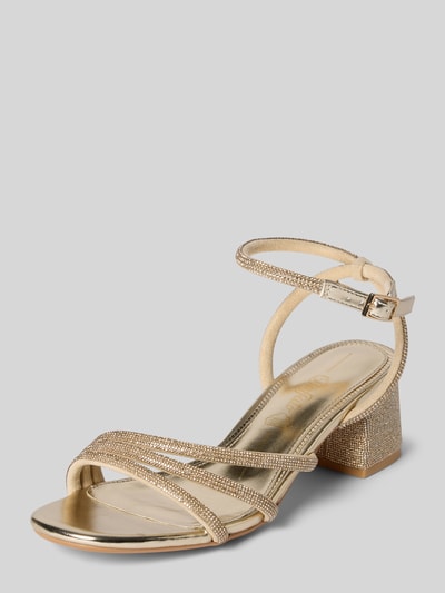 Produktfoto, Sandalette mit Ziersteinbesatz Modell 'LILLY SPARK' von Buffalo, kolor metaliczny, zaokrąglony nosek, pasek z klamerką, obcas 6 cm