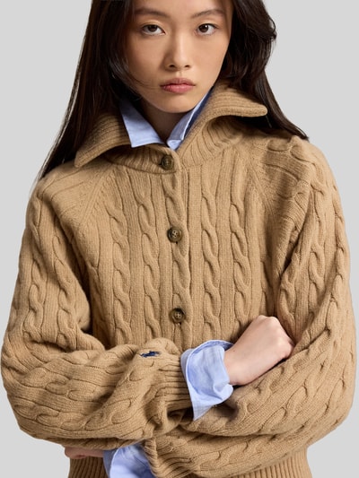 Polo Ralph Lauren Strickjacke aus Wolle Kaschmir mit Kragen Hellbraun Melange 3