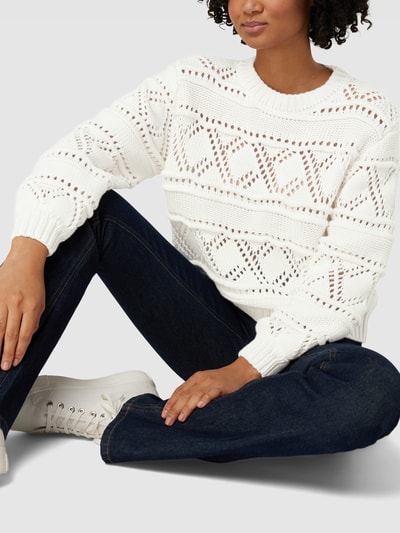 moves Sweter z dzianiny z ażurowym wzorem model ‘Cottana’ Biały 3