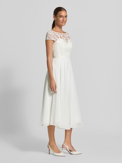 LUXUAR FASHION Cocktailkleid mit opulenter langer Spitzenschleppe Offwhite 1