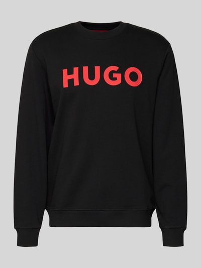 Produktfoto, czarny Sweatshirt z czerwonym logo, bawełna, luźny krój, ściągacze, produkt Sweatshirt mit Label-Detail Modell 'Dem' von HUGO