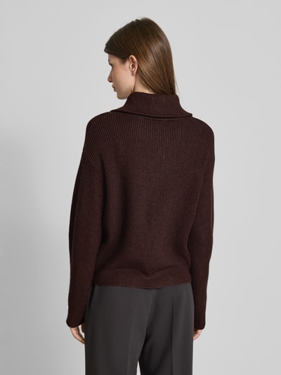 MANGO Strickpullover aus Viskose-Mix mit Troyer-Kragen Modell 'RIZON' Dunkelbraun 5