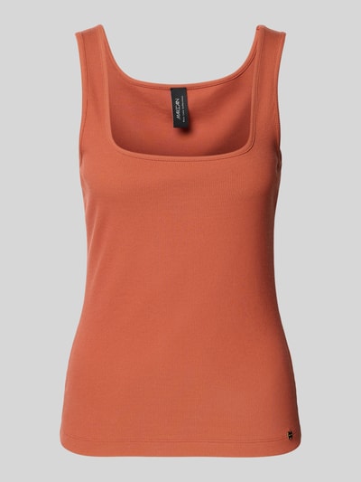 Productfoto, tanktop met vierkante hals van Marc Cain in oranje, modalmix met stretch, nauwsluitend model, fijnribstructuur, labeldetail, ruglengte maat 36: 50 cm
