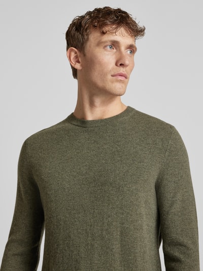 Christian Berg Men Strickpullover mit gerippten Abschlüssen Oliv Melange 3