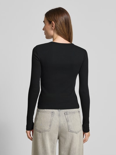 Vero Moda Slim fit shirt met lange mouwen van katoenmix, model 'CHLOE' Zwart - 5