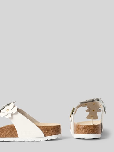 Produktfoto, Zehentrenner aus Leder mit floralen Applikationen Modell 'GIZEH' von Birkenstock in abgerundeter Form, Label-Prägung, profilierte Sohle, Beschichtet, Absatzhöhe 3 cm, Damen