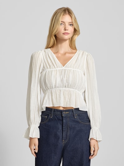 Gina Tricot Blusenshirt mit V-Ausschnitt Weiss 4