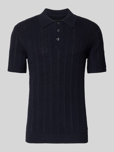 Productfoto, Slim Fit Poloshirt met knoopsluiting van Jack & Jones Premium, katoenmix, polokraag, lengte in maat M 72 cm, donkerblauw, gestructureerd breisel