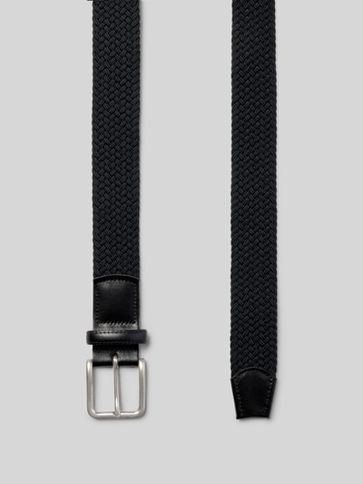 Produktfoto, Gürtel mit Dornschließe von Lloyd Men's Belts in klassischer Passform, schwarz, 4 cm breit, feine Flechtstruktur, silberne Schließe