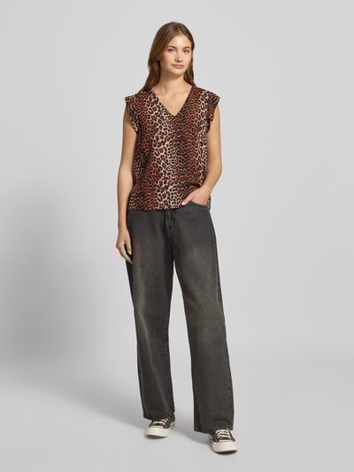 Pieces  Regular fit blousetop met kapmouwen, model 'NYA' Middenbruin - 1