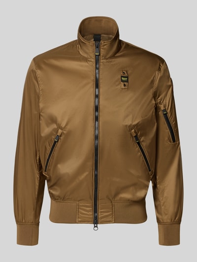 Produktfoto, Jacke mit Reißverschlusstaschen Modell 'Brahms' von Blauer Usa in Braun, Regular Fit, glatte glänzende Oberfläche, Stehkragen, Vorderansicht