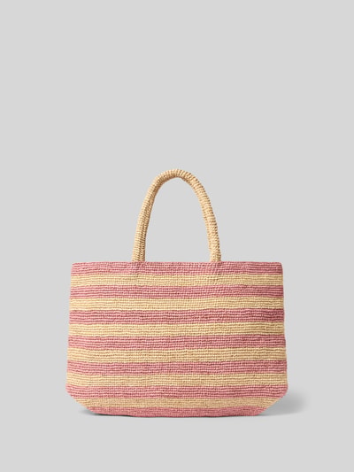 Produktfoto, Strandtasche mit herausnehmbarer Innentasche von MC2 Saint Barth, model 'RAFFIA BEACH', słomkowa, różowo-beżowe paski, label-stitching, uchwyty, szerokość w rozmiarze 1: 51 cm, długość w rozmiarze 1: 34 cm, głębokość w rozmiarze 1: 14 cm, długość paska na ramię w rozmiarze 1: 50 cm