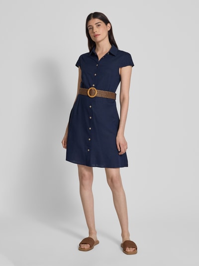 Apricot Minikleid aus Viskose-Leinen-Mix Marine 1