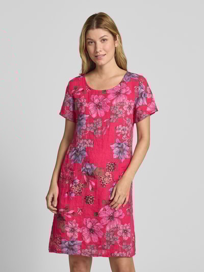 ZABAIONE Knielanges Leinenkleid mit Rundhalsausschnitt Pink 4