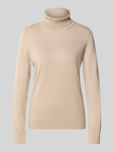 Produktfoto, Regular Fit Pullover aus Viskose-Mix von COMMA in Beige, dezente Strick-Optik, Rollkragen, glatte Textur, Damen Pullover.