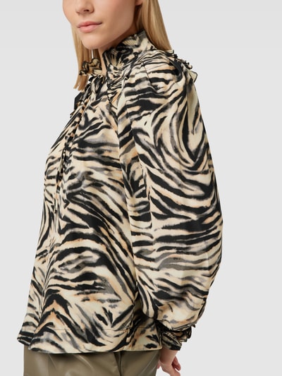Copenhagen Muse Blouse met dierenprint, model 'FRILL-SHIRT' Lichtbruin - 3