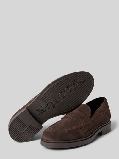 Produktfoto, loafersy z brązowej skóry model 'Paula 34' od Marc O'Polo, faktura zamszowa, półmatowa podeszwa, damskie loafersy od Marc O'Polo