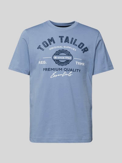 Tom Tailor T-shirt o kroju regular fit z czystej bawełny z nadrukiem z logo Szaroniebieski 2