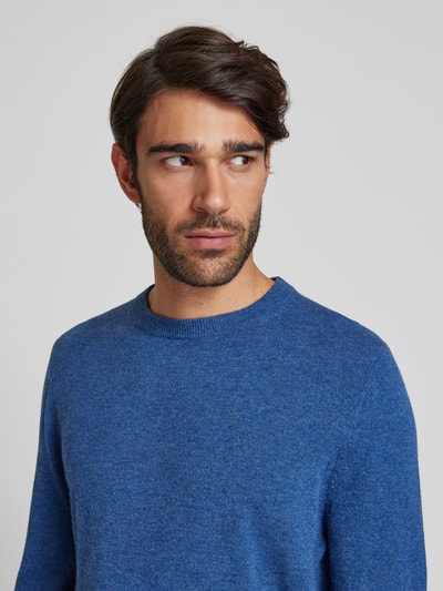 Christian Berg Men Strickpullover mit gerippten Abschlüssen Jeansblau Melange 3