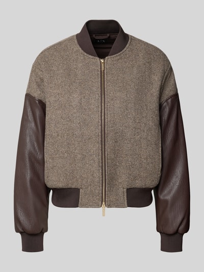 Produktfoto, Blouson in Leder-Optik van Armani Exchange, bruin-grijze tinten, elastische materiaalmix, geribde boorden, tweewegritssluiting