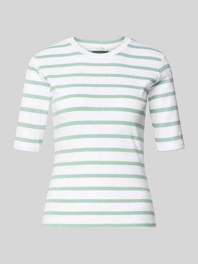 Produktfoto, Basic T-Shirt Ringel O-Neck von Christian Berg Woman, Damen T-Shirt aus Baumwoll-Elasthan-Mix, körpernah, halbärmelig, weiß-grün gestreift