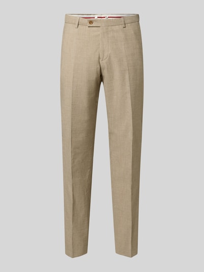 Produktfoto, Slim Fit Anzughose in melierter Optik Modell 'Paco' von CG - Club of Gents, Mieszanka bawełny z dodatkiem żywej wełny, krój slim fit, kanty, zapinane na guzik i zamek błyskawiczny, wpuszczane kieszenie francuskie, kieszenie z wypustką, szerokość w rozmiarze 98: 43 cm, długość wewnętrzna nogawki: 81 cm